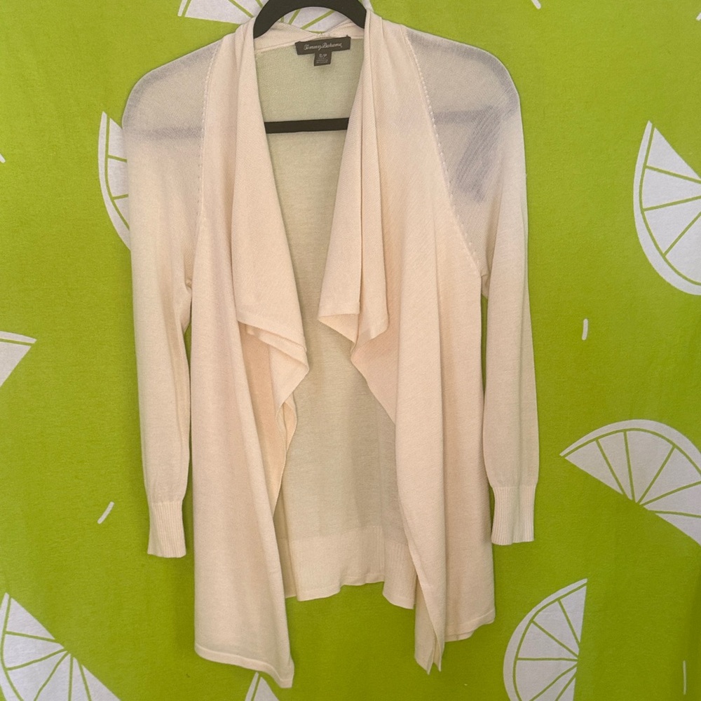 Tommy Bahama Light Cream Draped Open-Front Cardigan